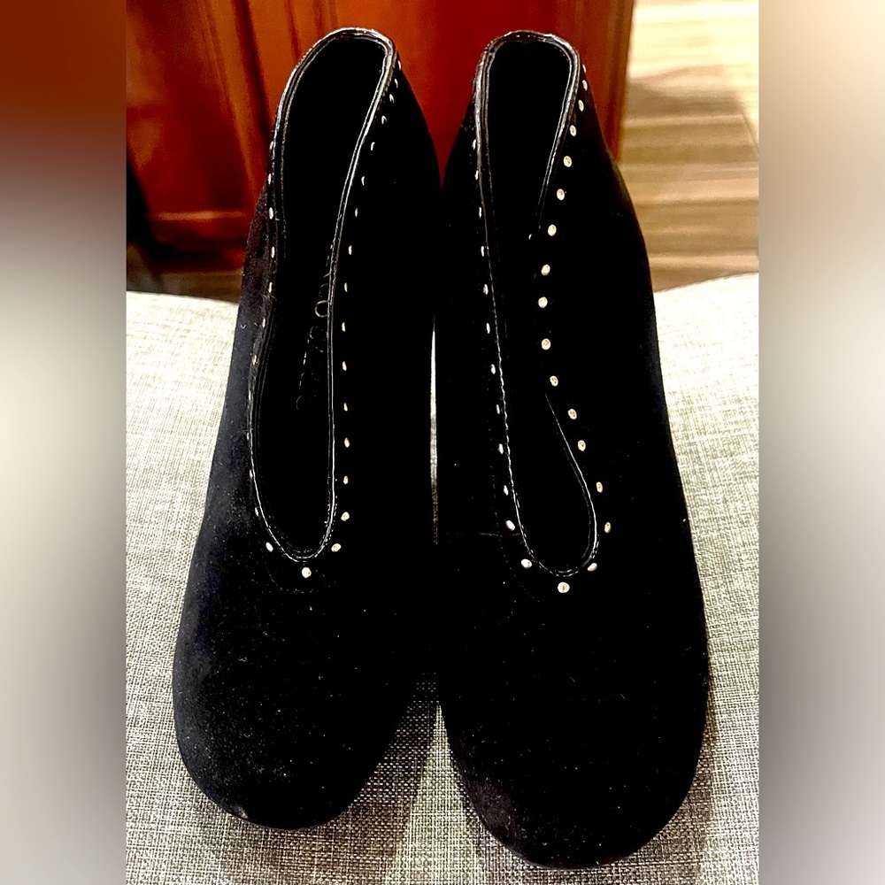 Franco Sarto Black Suede Ankle Booties.
